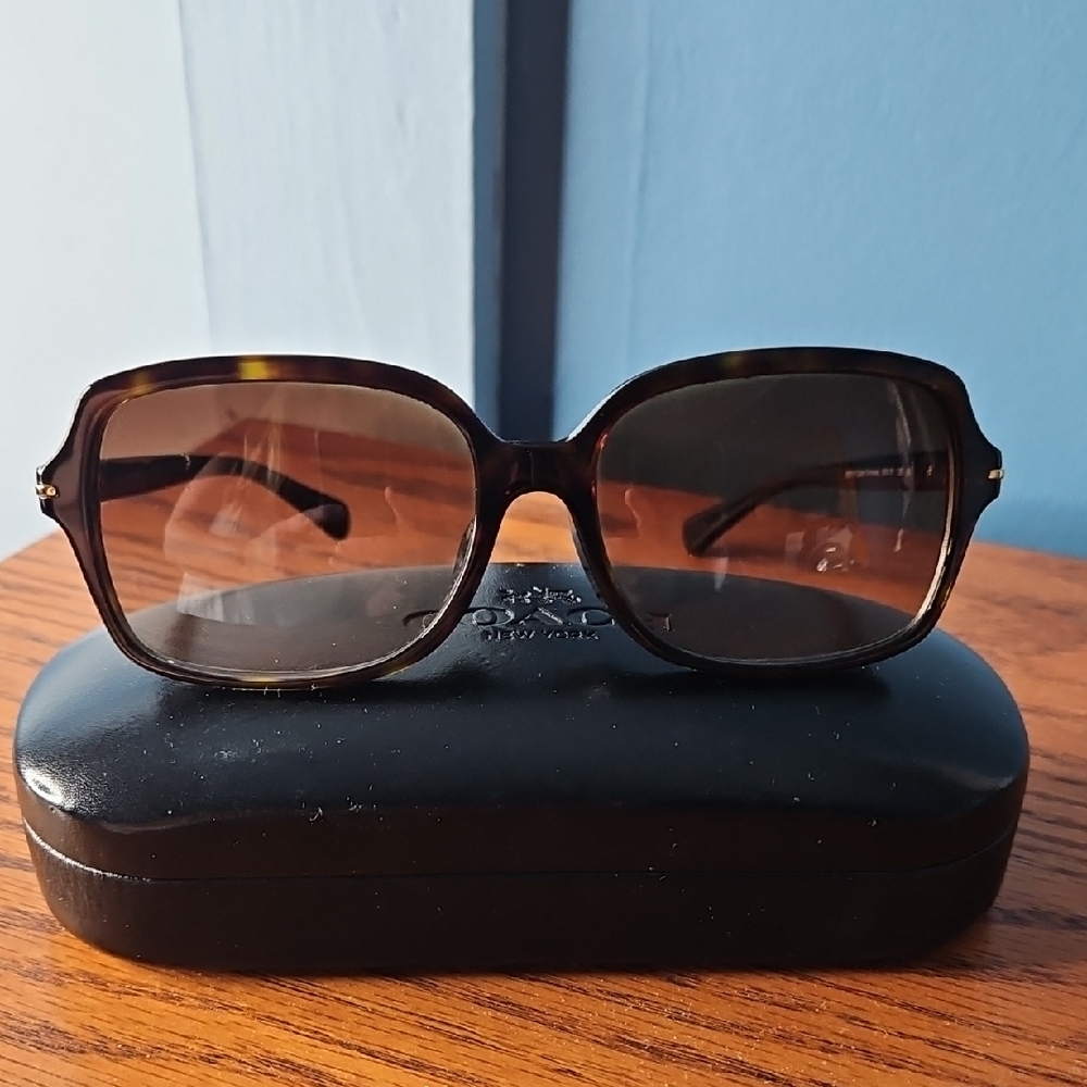 Coach Rectangular Tortoise Shell Sunglasses - Picture 1 of 12